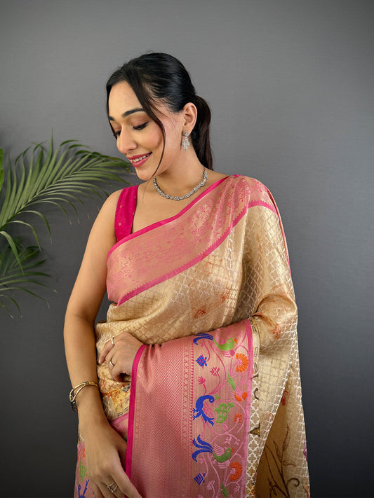 Elegant Kora Muslin Floral Kalamkari Saree by My Store