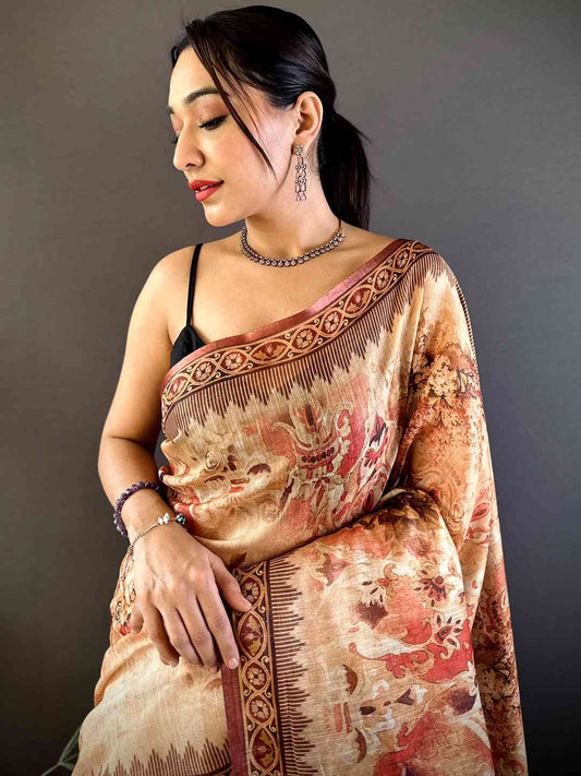 Red Tussar Blossom Saree by My Store