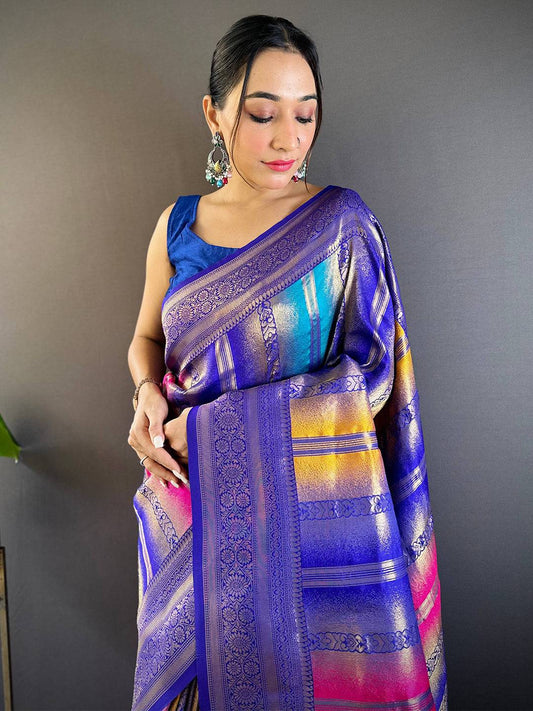 Regal Purple Stripes Banarasi Silk Saree by My Store