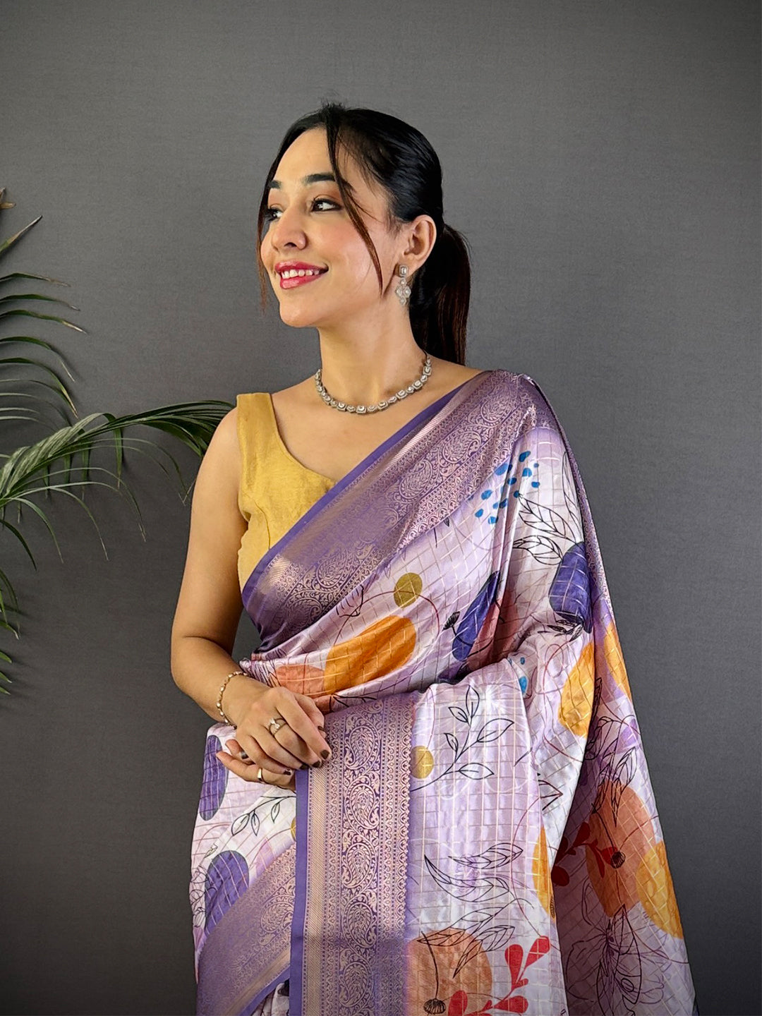 Lavender Freehand Design Gadwal Saree by My Store