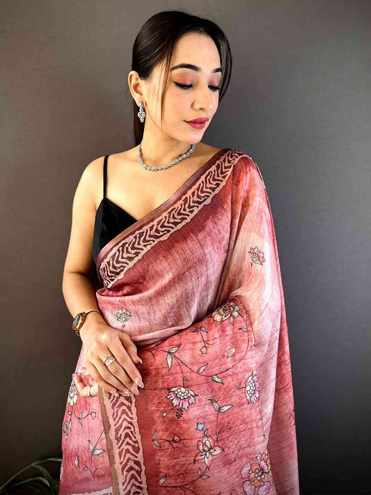 Pink Tissue Digital Print Saree by My Store