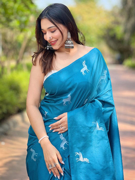 Rama Soft Silk Saree With Postar Weaving Zari Pallu by My Store