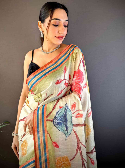 Floral Grace Green Chanderi Saree by My Store