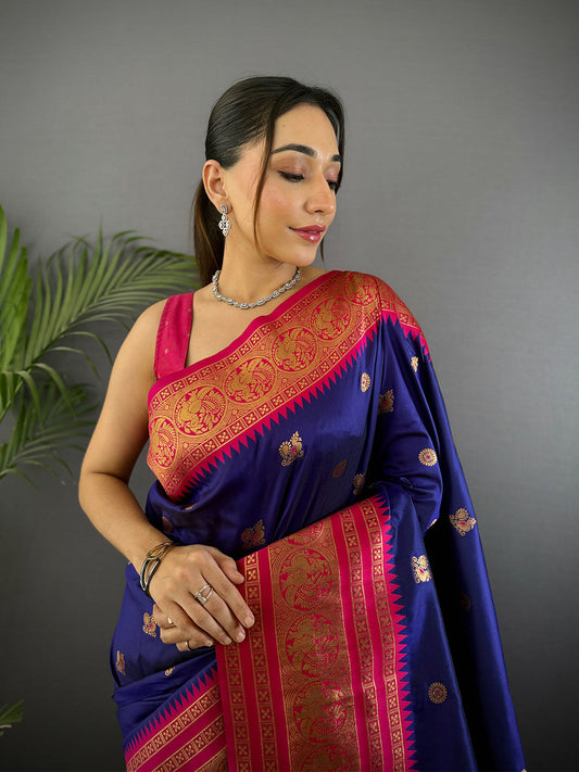 Purple Soft Gadwal Silk Saree by My Store