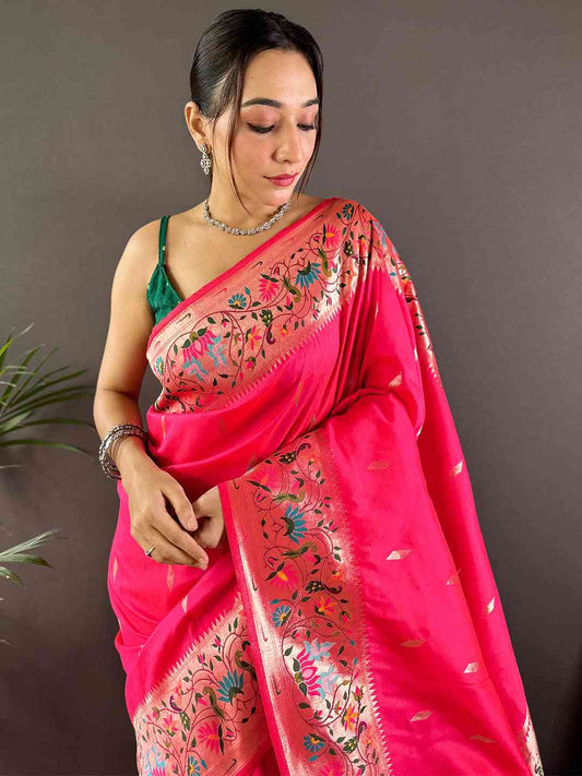 Pink Yevla Paithani Meenakari Saree by My Store