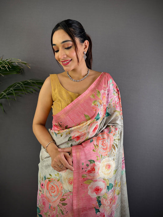 Sky Tussar Ghicha Silk Saree by My Store