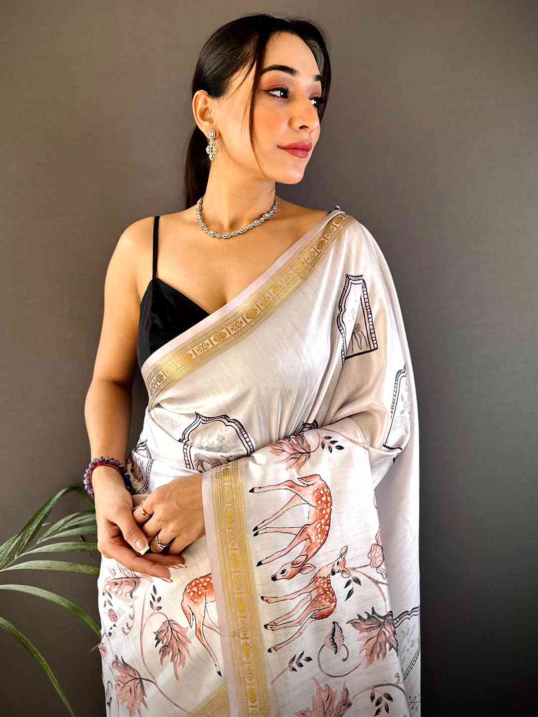 Lavender Forest Phulkari Kalamkari Print Saree by My Store