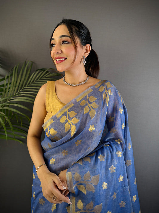 Radiance Blue Dhakai Cotton Silk Saree by My Store