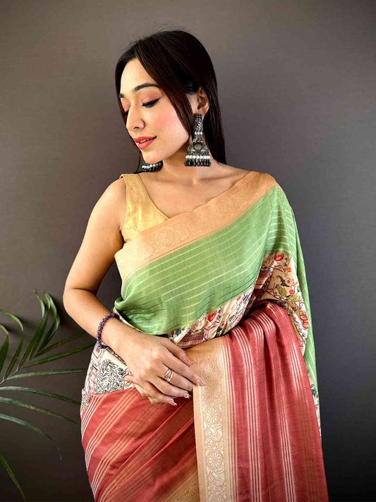 Mint Green Soft Crepe Silk Digital Ombre Saree by My Store
