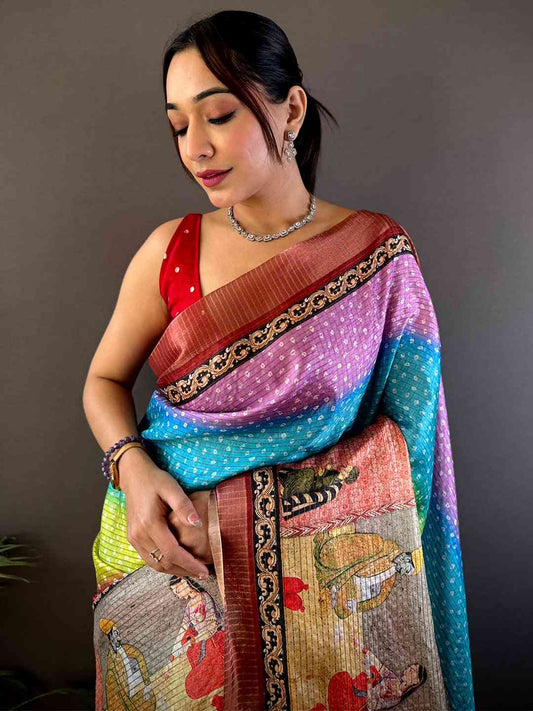 Radiance Silk Blend Bandhani Print Saree by My Store