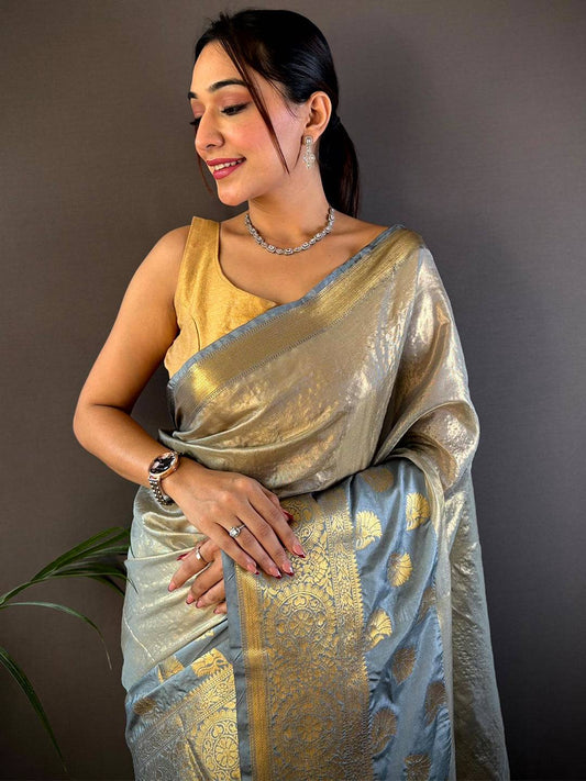Gold Tissue Saree With Jacquard Woven Work by My Store