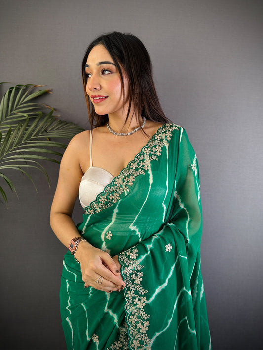 Green Soft Georgette Bandhej Print Saree by My Store