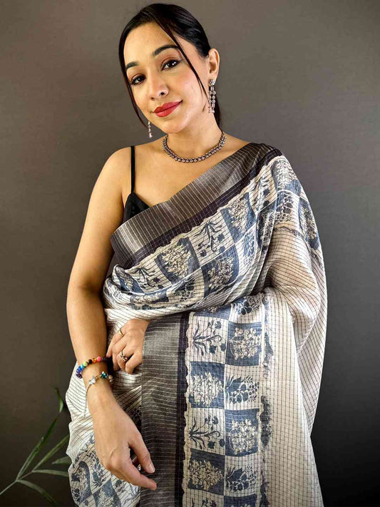 Radiant Dark Blue Soft Silk Digital Print Saree by My Store