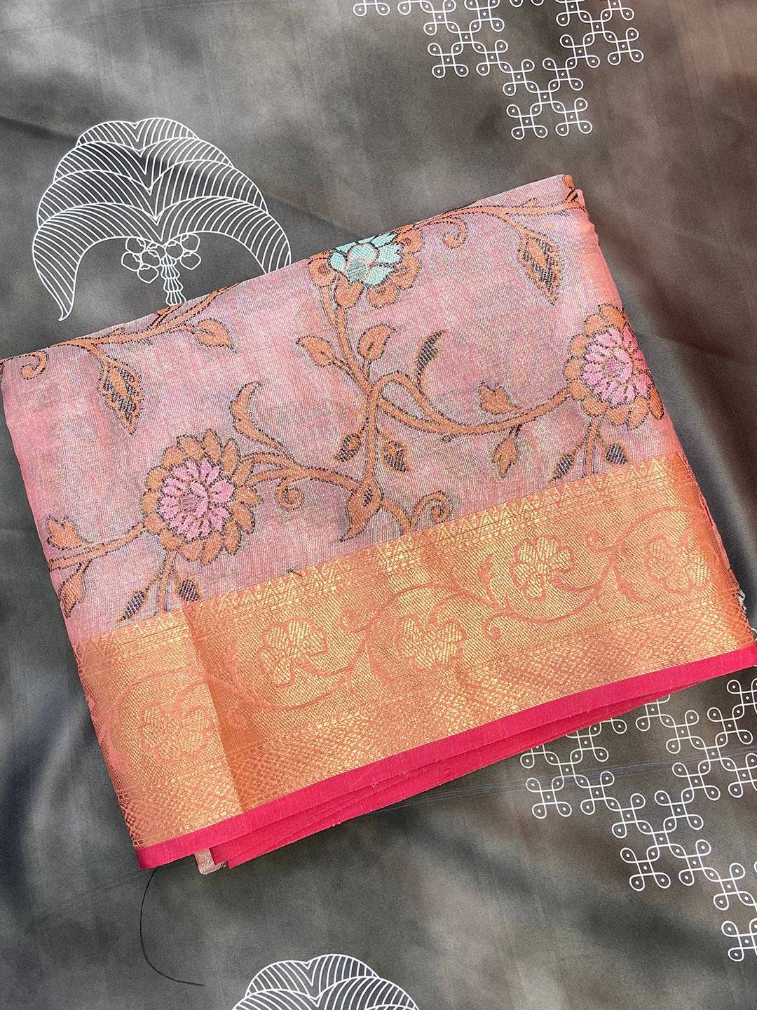 Rosy Glow Kora Silk Saree