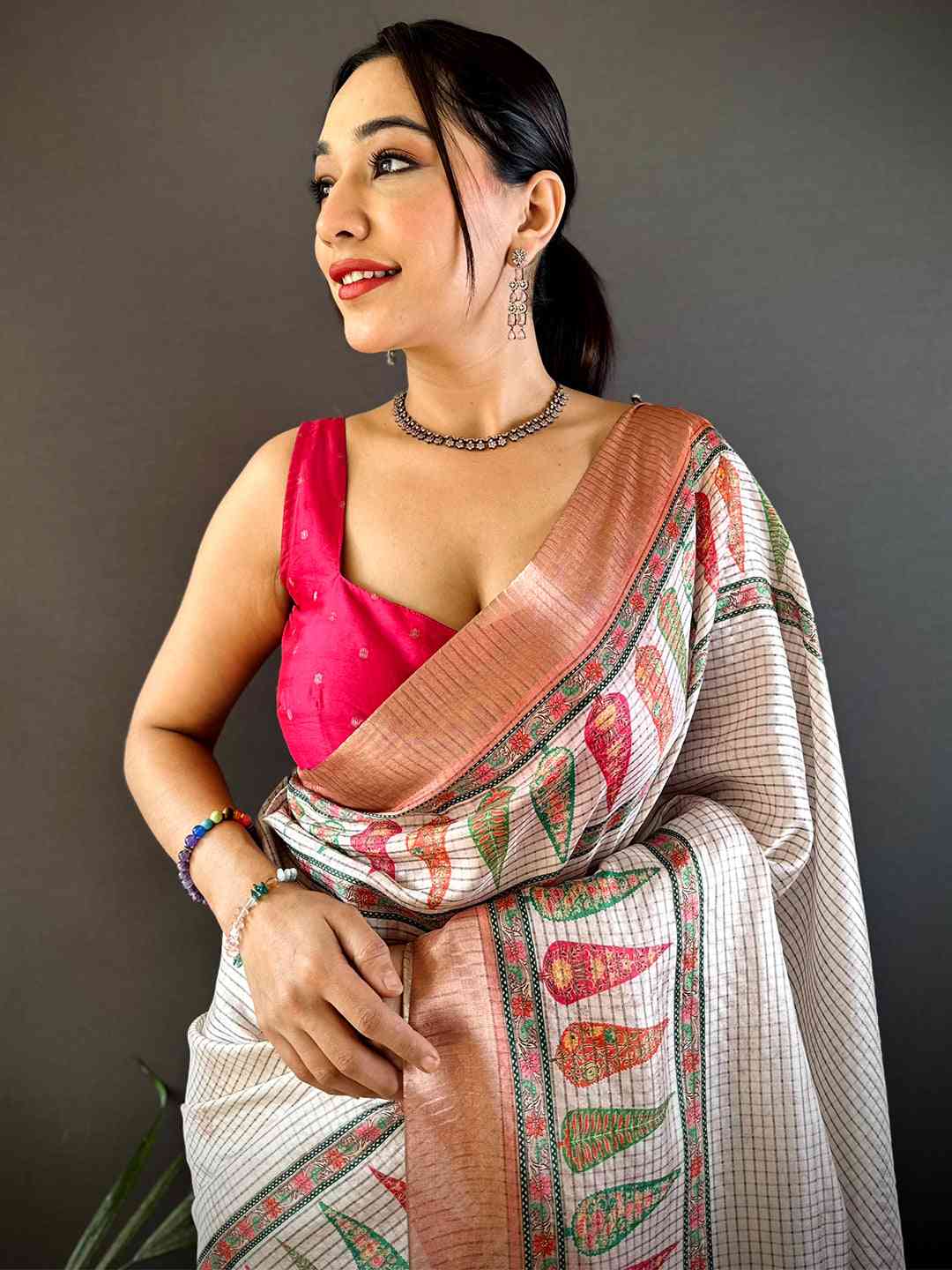 Radiant Coral Soft Silk Digital Print Saree by My Store