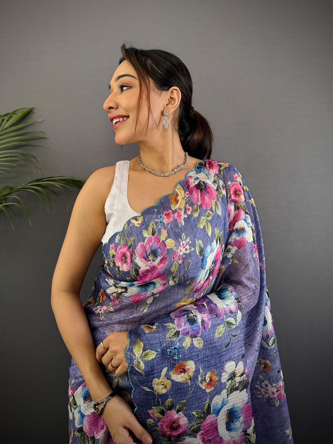 Lavender Floral Cut Work Kota Saree by My Store