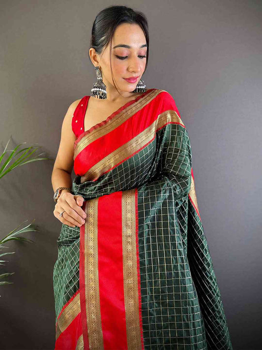 Green Silk Woven Kanchi Banarasi Saree by My Store