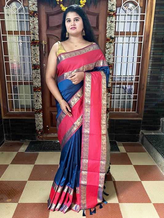 Royal Blue Elegance Kanchi Zari Silk Saree by My Store