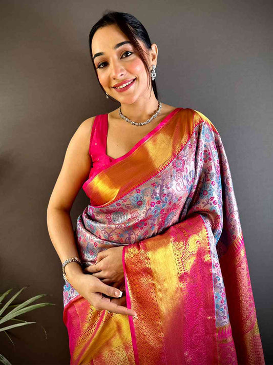 Radiance Dharmavaram Silk Floral Saree by My Store