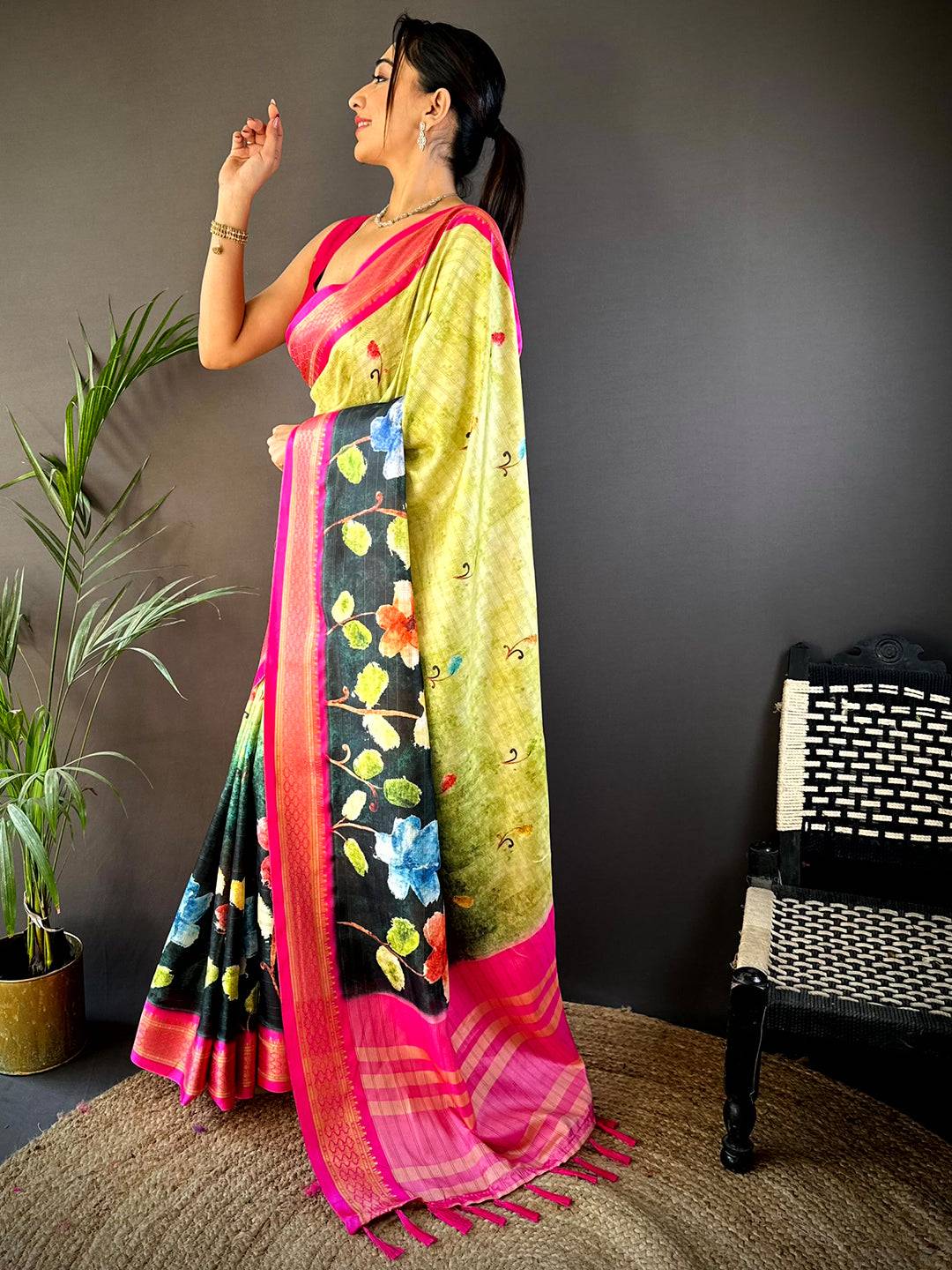 Lime Soft Gadwal Uppada Silk Saree by My Store