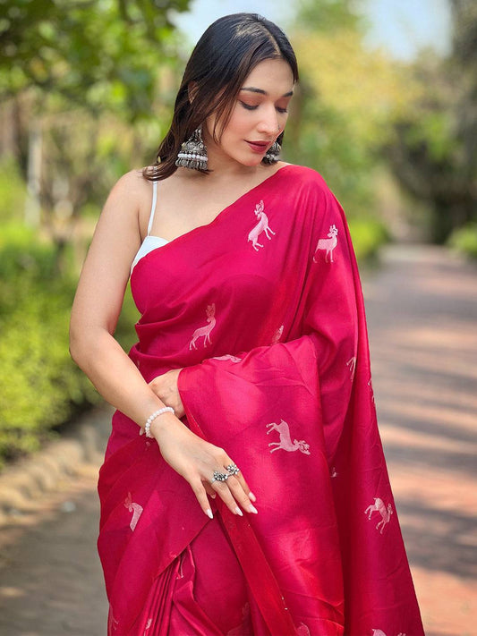 Rani Soft Silk Saree With Postar Weaving Zari Pallu by My Store