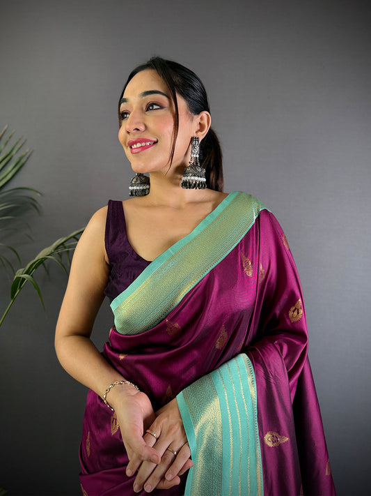 Royal Wine Soft Silk Tilak Butti Saree by My Store