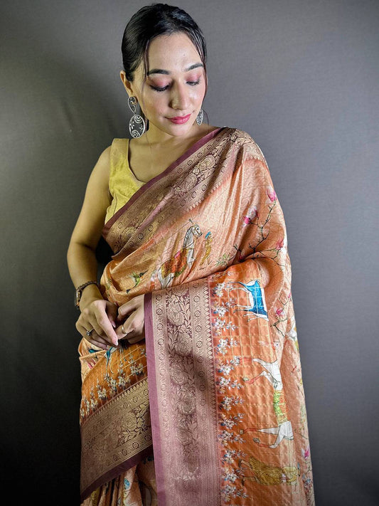 Pink Chex Radiance Banarasi Silk Saree by My Store