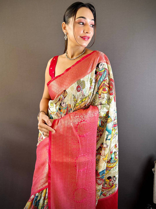 Light Green Kanchi Kalamkari Saree by My Store