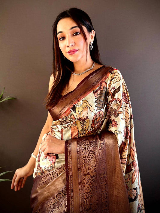 Regal Brown Soft Silk Saree With Pattu Zari Border by My Store