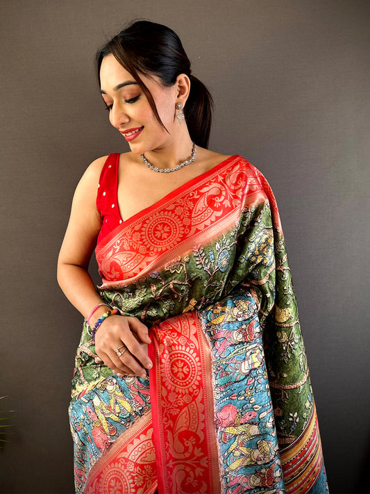 Green Yevla Pathani Soft Silk Saree by My Store