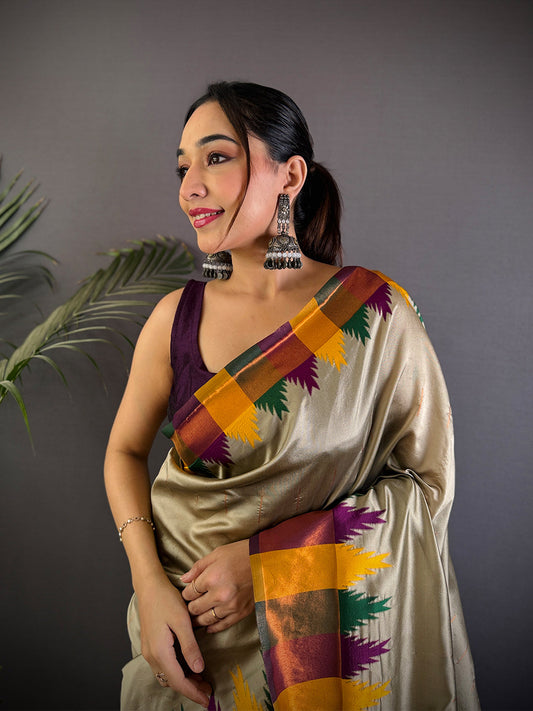 Pista Copper Radiance Katan Silk Saree by My Store