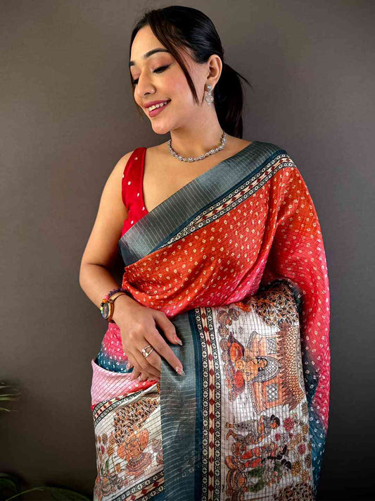 Radiant Silk Blend Bandhani Print Saree by My Store