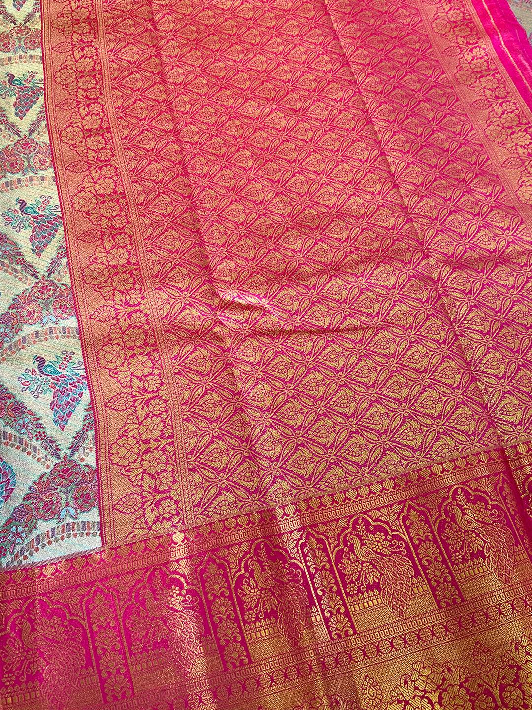 Majestic Red And Gold Peacock Saree by My Store