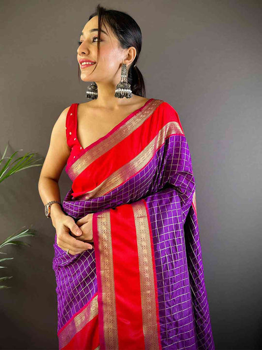 Purple Colour Silk Woven Kanchi Banarasi Saree by My Store