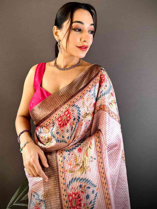 Graceful Pastel Pink Soft Silk Chex Saree by My Store