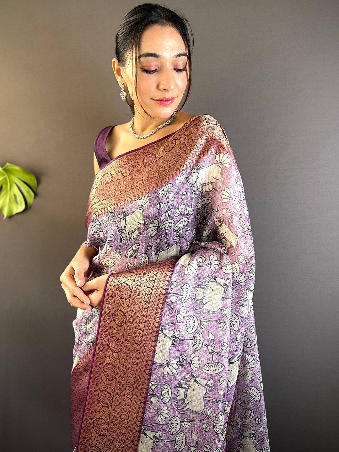 Lavender Kalamkari Kota Saree by My Store