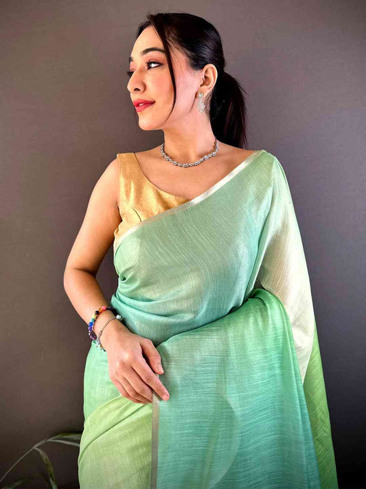 Green Ombre Chanderi Tissue Saree by My Store