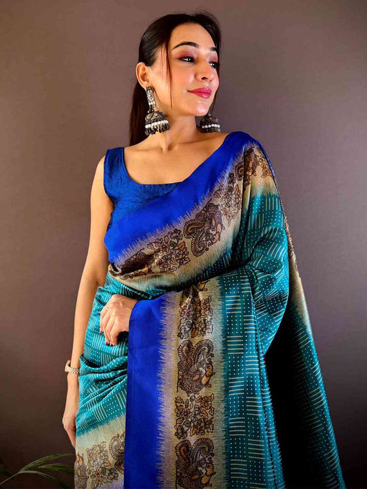 Rama Soft Silk Kalamkari Pallu Saree by My Store