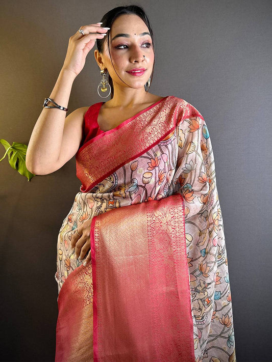 Kalamkari Bloom Kota Doriya Saree by My Store