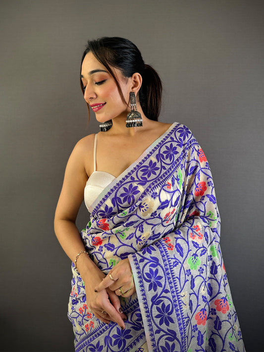 Purple Dhakai Jamdani Cotton Silk Saree by My Store