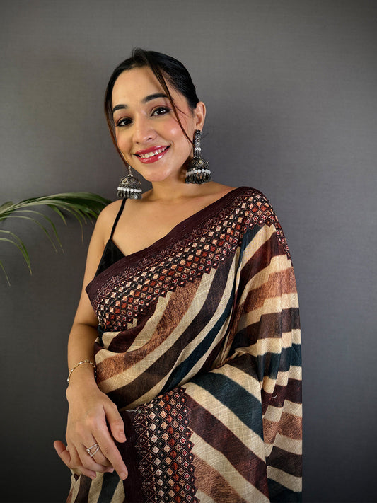 Radiance Geometric Printed Linen Saree by My Store