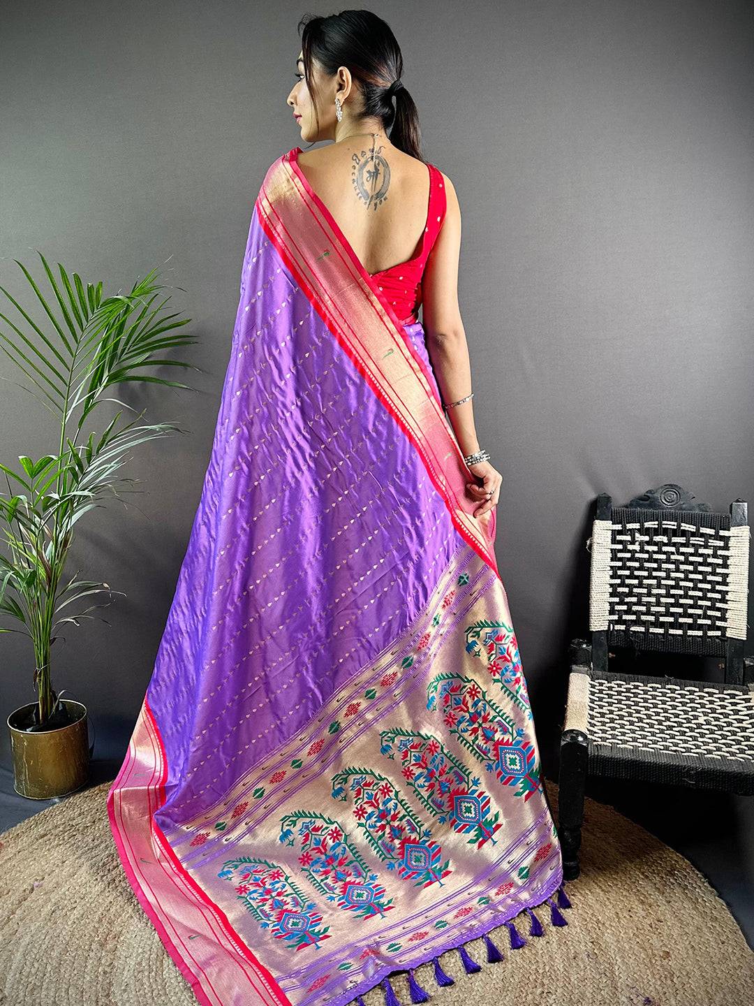 Lavender Soft Silk Yeola Paithani Saree by My Store