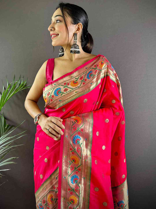 Pink Colour Yevla Paithani Soft Silk Saree by My Store