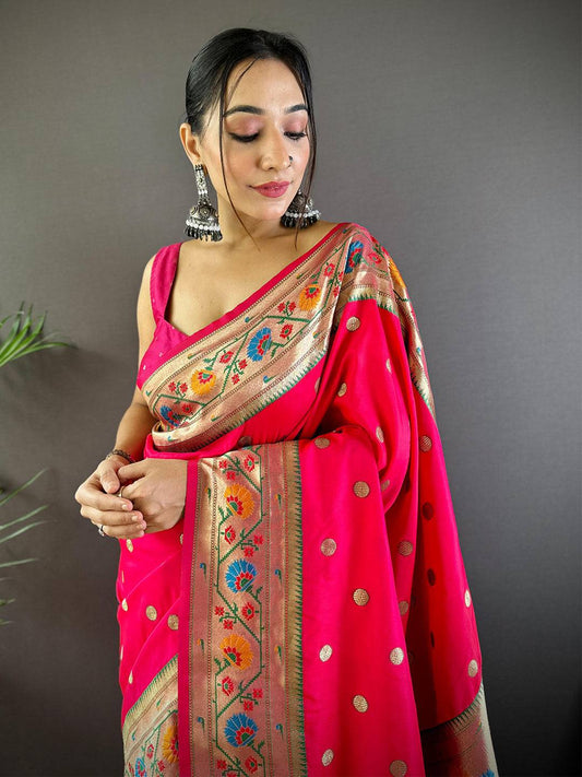 Red Colour Yevla Paithani Soft Silk Saree by My Store