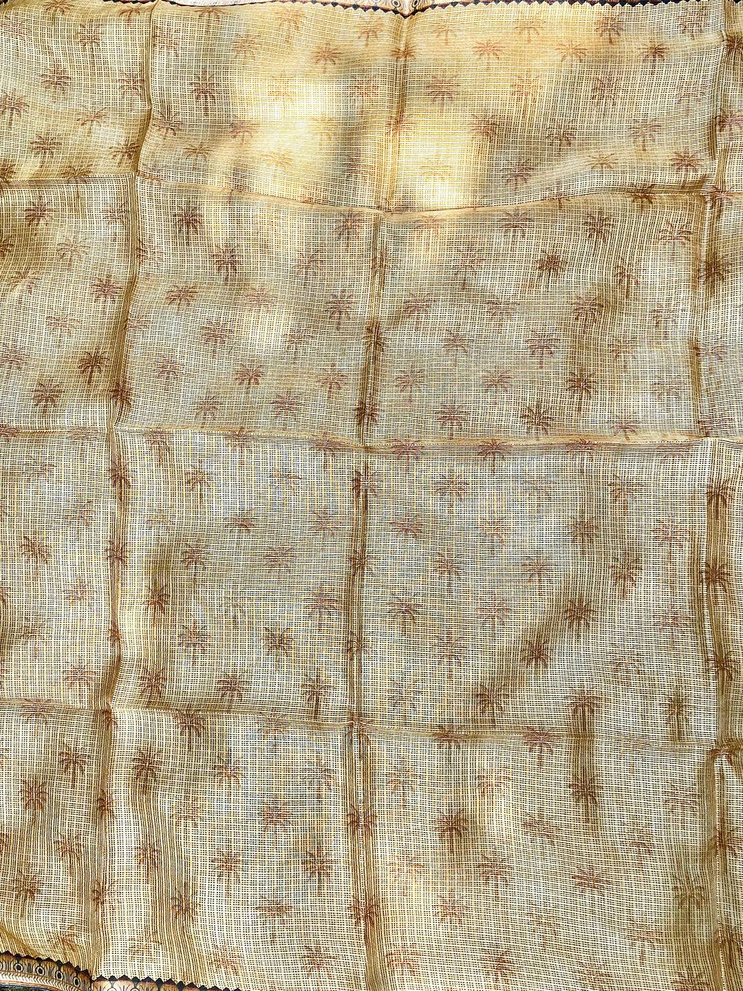 Light Green Kota Doriya Silk Saree With Floral Print by My Store