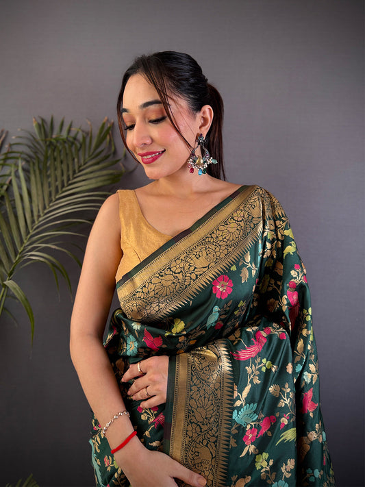 Green Kadi Minakari Banarasi Silk Saree by My Store
