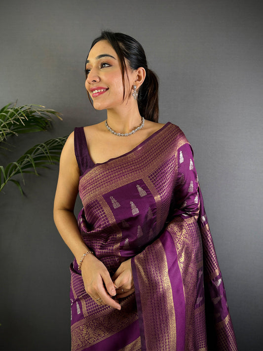 Regal Wine Banarasi Katan Silk Saree by My Store