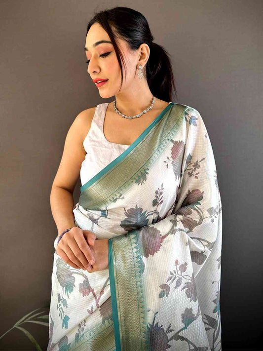 Rama Kota Doriya Floral Print Saree by My Store