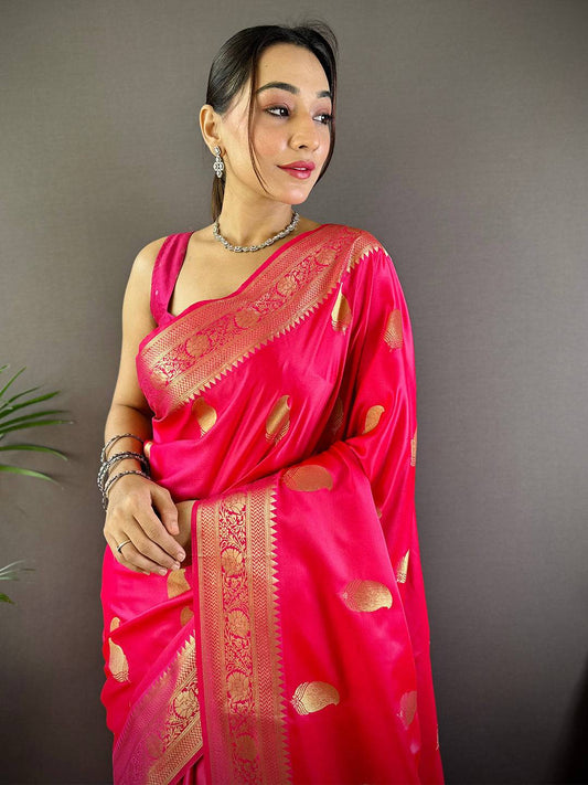 Rani Banarasi Soft Satin Masru Mango Silk Saree by My Store