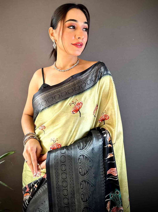 Pista Soft Silk Floral Ombre Print Saree by My Store